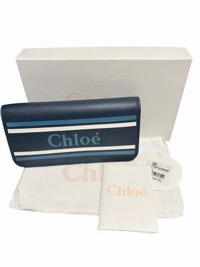 Chloé Eclipse Blue Stripe Long Wallet with Box, Dustbag & Tag
